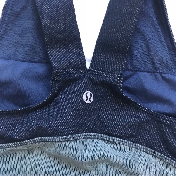 LULULEMON Mesh Panel Cross Strap Denim Tank Top - Picture 4 of 4